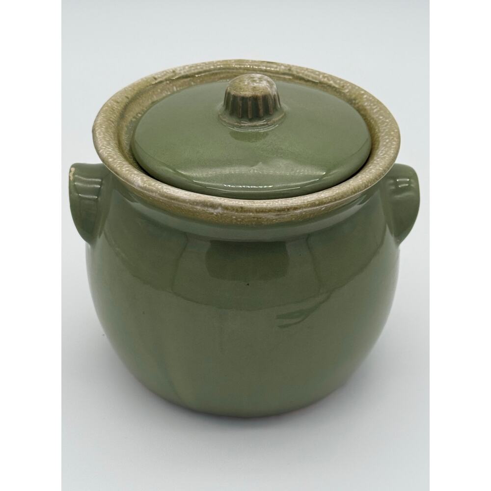 VTG Hull Pottery Avocado Green Drip Glaze Bean Pot Crock w/Lid Oven Proof USA